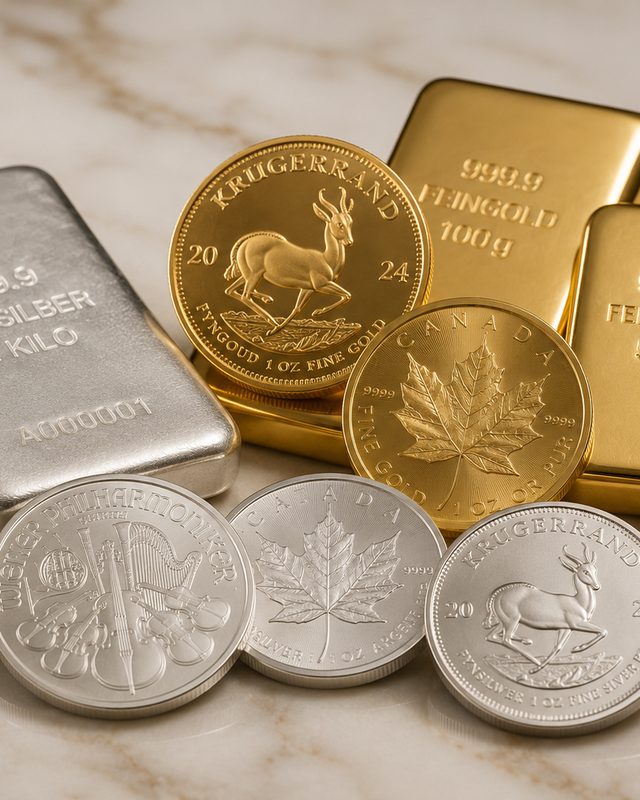 Goldbarren und Anlagemünzen: Krügerrand, Maple Leaf, Feingold und Feinsilber